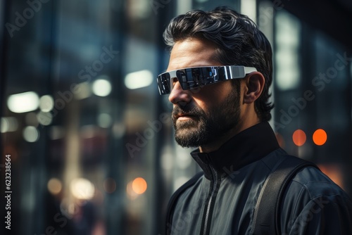 Man Wearing Smart Glasses - Augmented Reality Technology