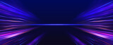 Panoramic high speed technology concept, light abstract background. Image of speed motion on the road. Abstract background in blue and purple neon glow colors. 