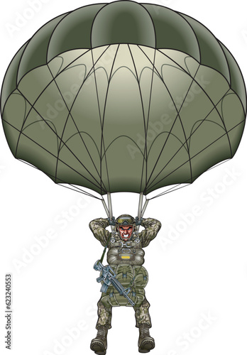 Vector illustration of airborne soldier parachute jumping