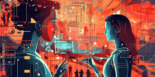 Generative AI. Futuristic Background of robot artificial intelligence and a lot of information. Social media concept. 