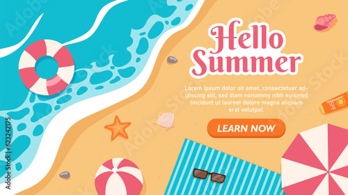 Hello summer coastline banner