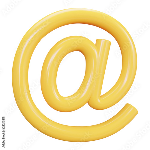 3d vector email symbol yellow color on isolated background. Stock vector illustration.