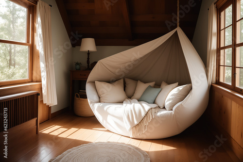 Embracing Coziness: A Serene Reading Nook Awash in Soft Natural Light, Expertly Captured in Fine Art Photography, Perfect for Finding Comfort and Relaxation in Stylish Home Decor