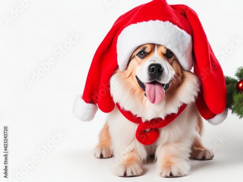 Christmas dog on white background. Generative AI
