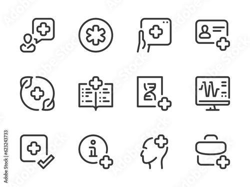 Healthcare vector line icons. Clinic and Hospital outline icon set. Ambulance, Medicine, Health, Medical service, First Aid and more.