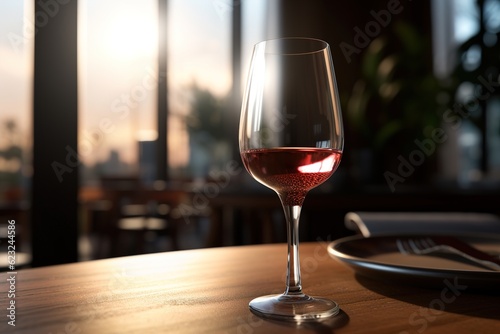 glass of wine on table.
