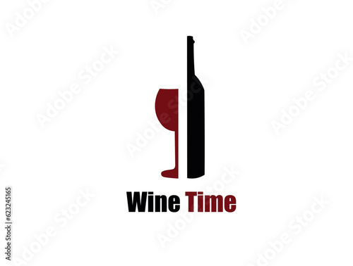 wine bottle logo. bottle and glass of wine. Wine bottle and glass silhouette - vector illustration. Black wine bottle with glass on white background