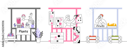 People at flea market line concept