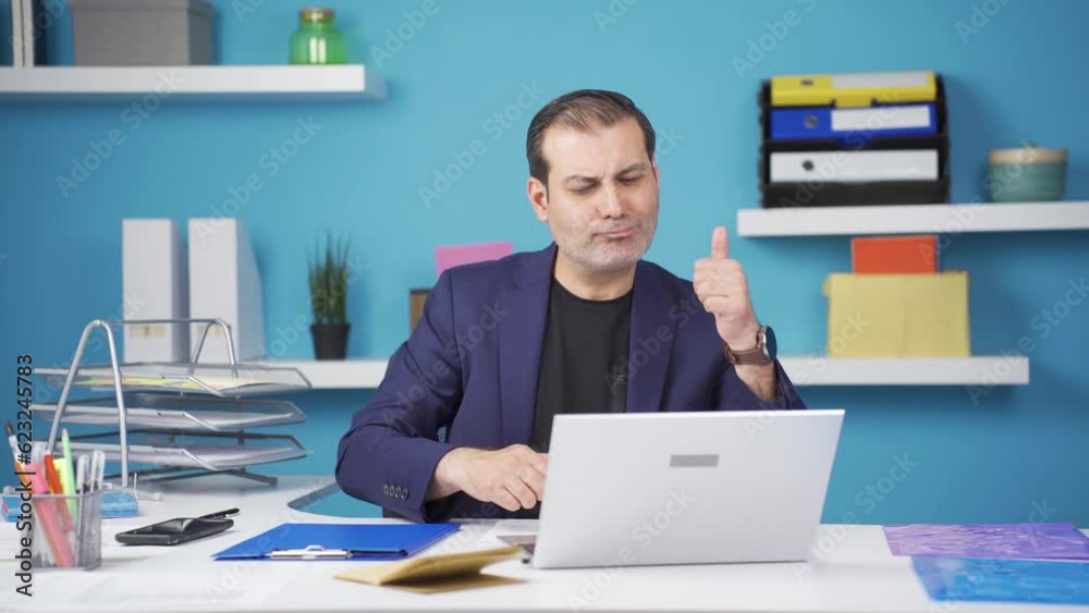 Businessman feeling positive gesture on laptop. Businessman feeling positive gesture on laptop.