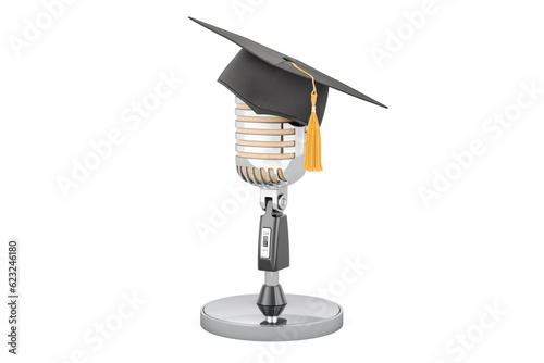 Microphone with graduation cap, 3D rendering photo