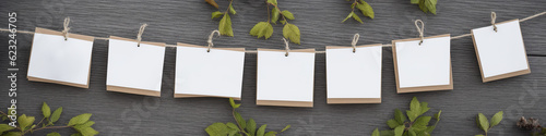 Whispers of Inspiration: White Blank Sticker Notes Adorned on Dark Wooden Table with Fragrant Herbs by the Side