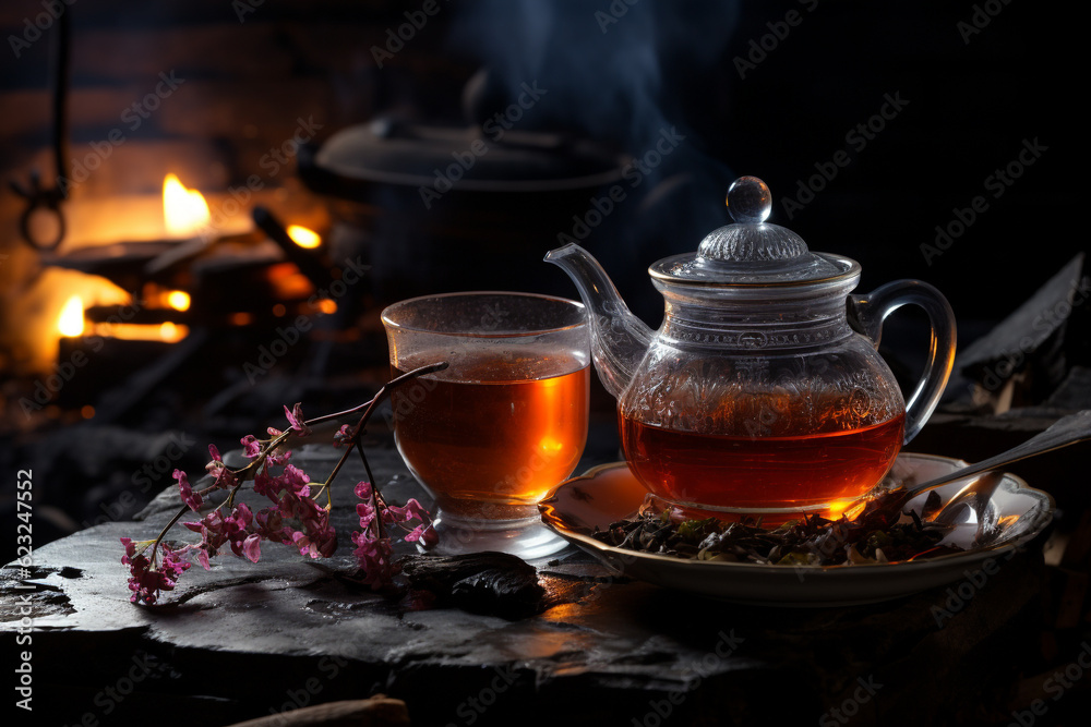 Tea. A beverage obtained by brewing, boiling, or infusing prepared tea leaves. is the dry leaves of the tea bush used to brew this drink. Lemon, cinnamon, spoon, cup of tea. Generative AI Tea. A beverage obtained by brewing, boiling, or infusing prepared tea leaves. is the dry leaves of the tea bush used to brew this drink. Lemon, cinnamon, spoon, cup of tea. Generative AI