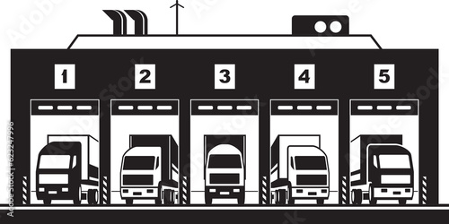 Truck and trailer loading docks at warehouse – vector illustration
