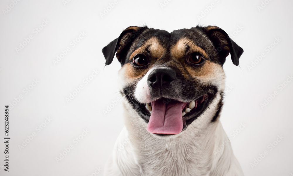 Beautiful happy dog ​​of life. Dog smiling, very happy.