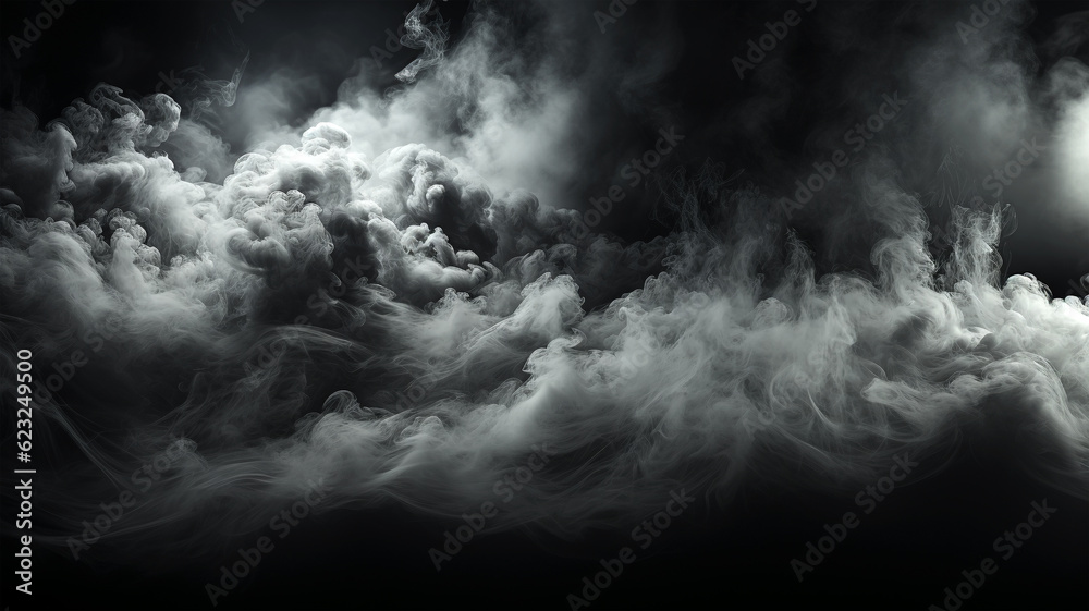 Cigarette smoke on black background, flowing waves, pollution, health danger, smoking