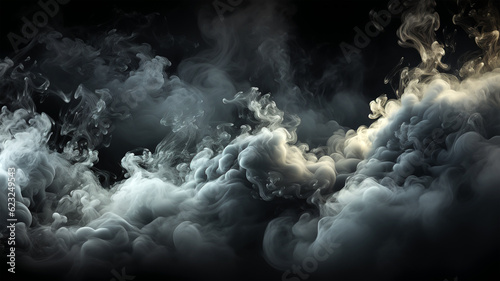 Cigarette smoke on black background, flowing waves, pollution, health danger, smoking