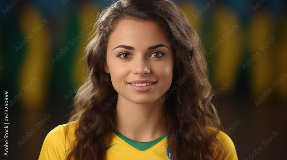 Fototapeta premium retrato IA beleza jogadora do brasil com camisa da seleção brasileira