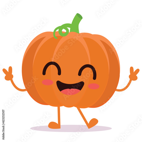 Happy cute smiling pumpkin Cute vegetable vector character isolated on white