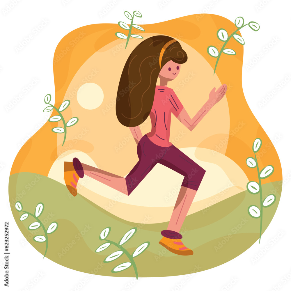 Isolated vibrant colored children hand drawn girl character running Vector