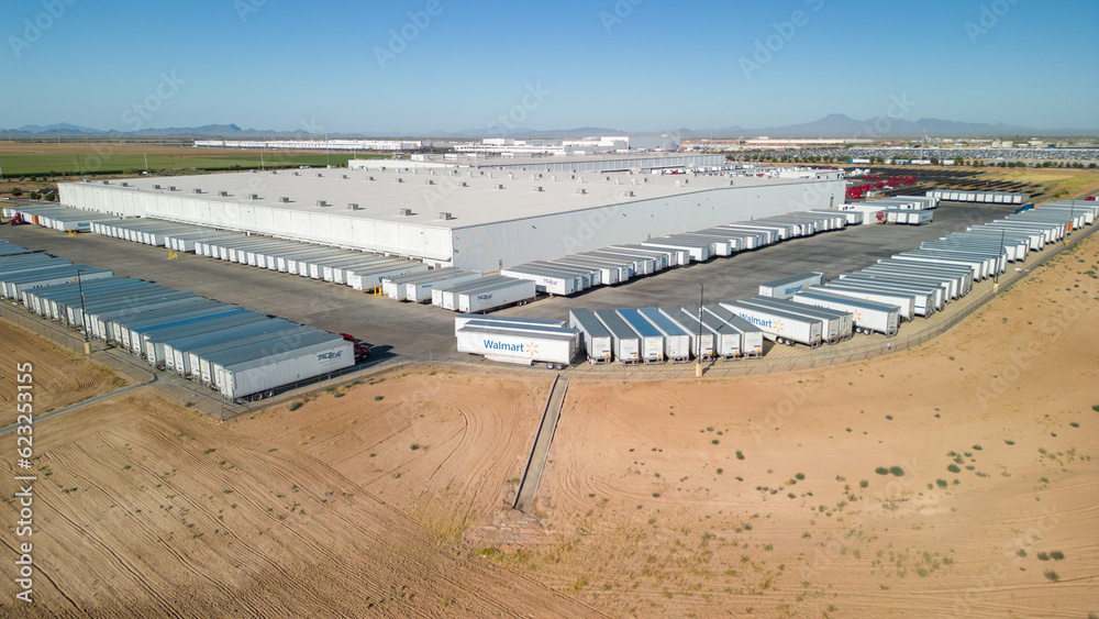 Eloy, Arizona, USA June 28, 2023 Arial view of a Walmart