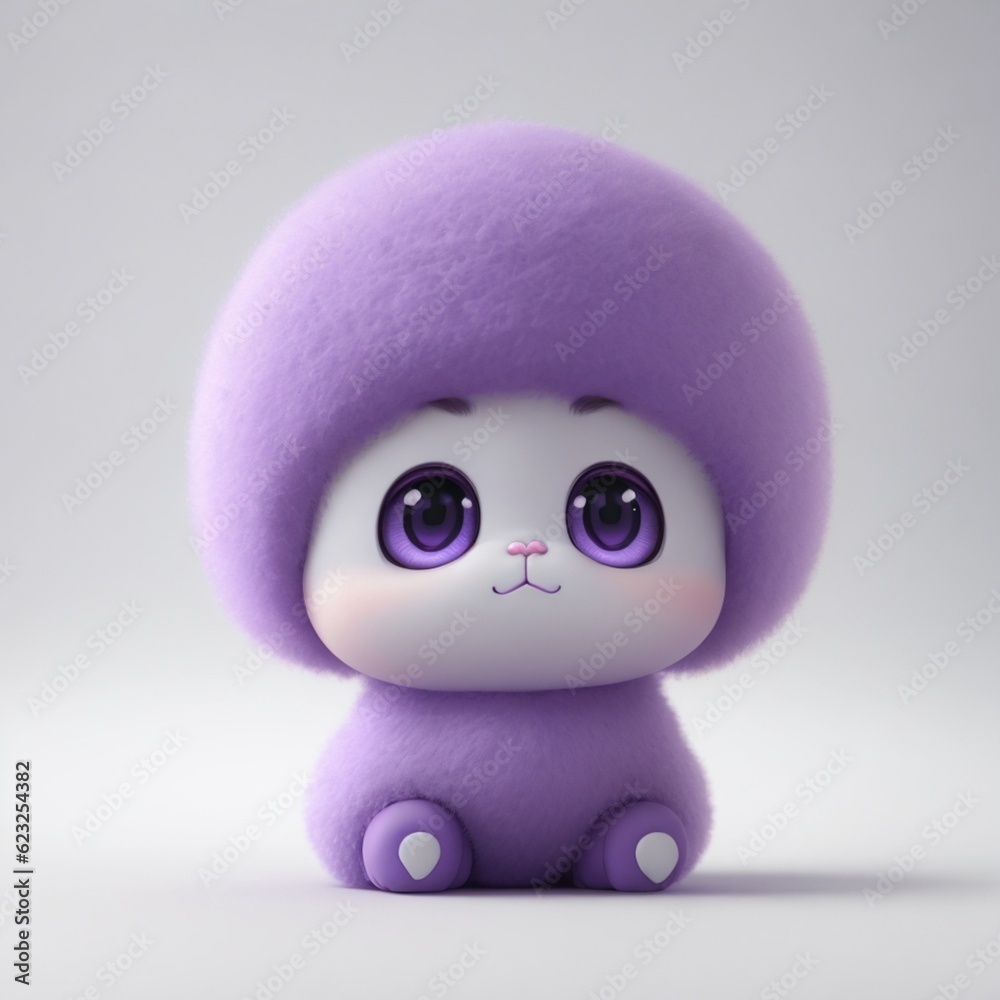 Fototapeta premium a cute kawaii tiny hyper realistic purple baby alien white background Generative AI
