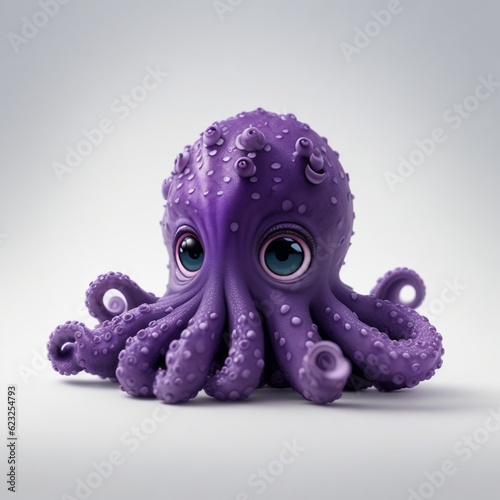 a cute kawaii tiny hyper realistic dark purple baby octopus, white background Generative Ai