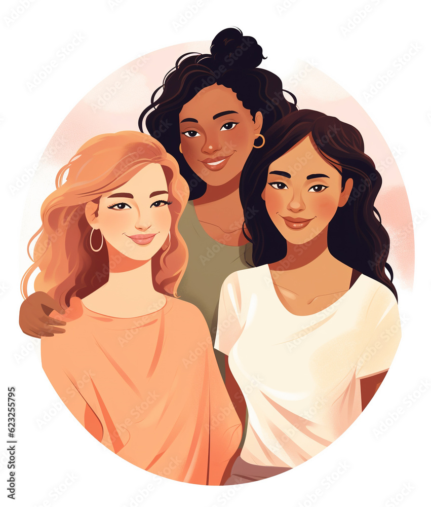 Portrait of cute beautiful smiling multiethnic women, illustration style
Portrait of cute beautiful smiling multiethnic women, illustration style