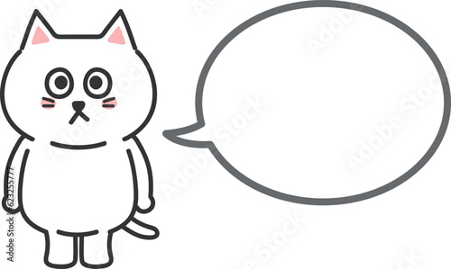 Speech bubble with a white cartoon cat. Vector illustration.