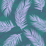 Endless paradise palm leaves vector pattern. Botanical design over waves