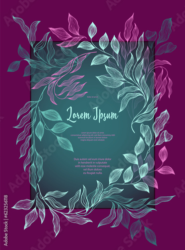 Bay leaves frame vector greeting card template. Rustic card design with laurel foliage.