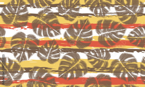 Ceriman striped leaves floral repeat rapport over stripes background.