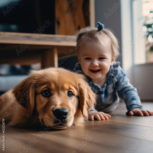 Happy child  with dog © Lucky Fenix