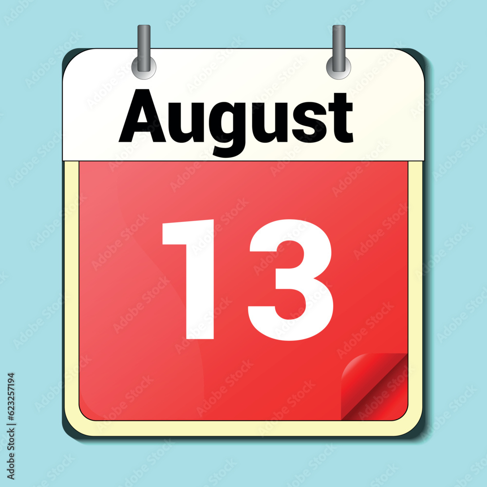 calendar vector drawing, date August 13 on the page calendar vector drawing, date August 13 on the page