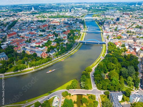 Aerial view of Wawel castle, a fortified residency on the Vistula River in Krakow, Poland, Europe