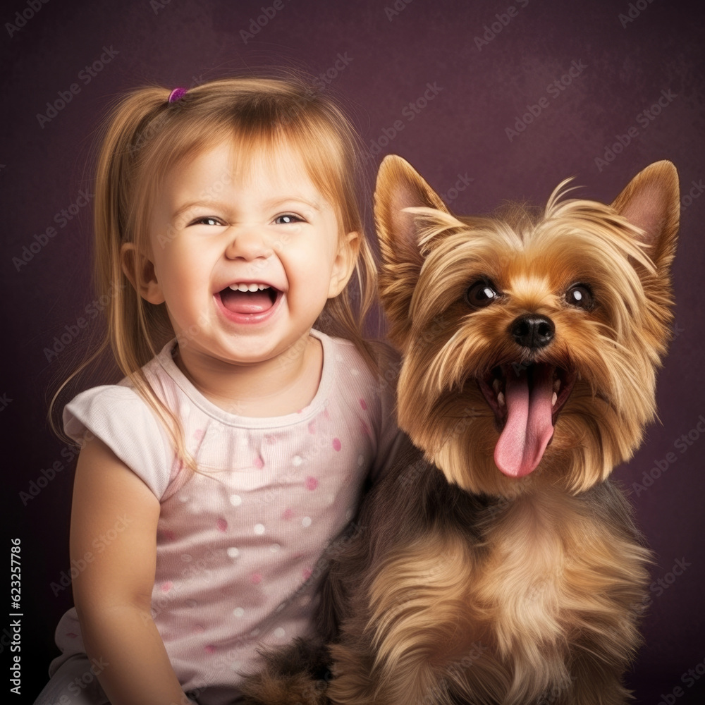 Little smiling child girl with dog Little smiling child girl with dog