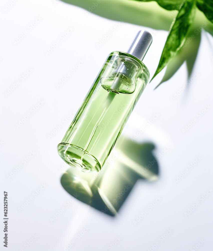 Cosmetic skincare product and plants. Scientific research concept.