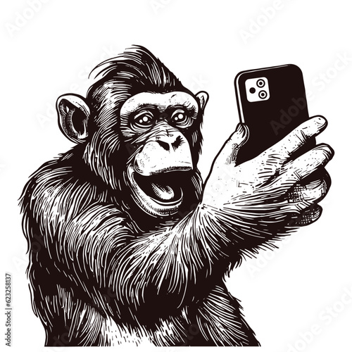Fotobehang funny monkey taking a selfie sketch