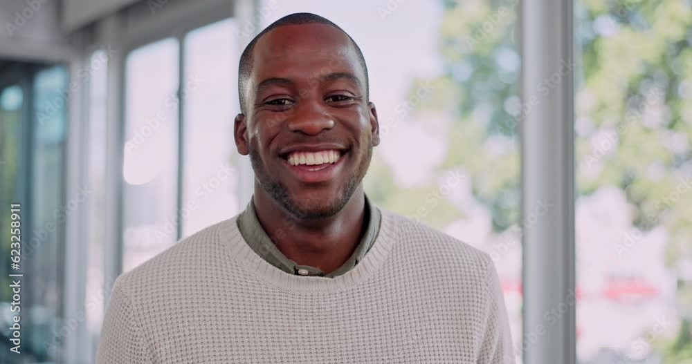 Smile, face and business with black man in office for creative, happy and startup. Designer, mindset and entrepreneur with portrait of employee in agency for expert, professional and manager