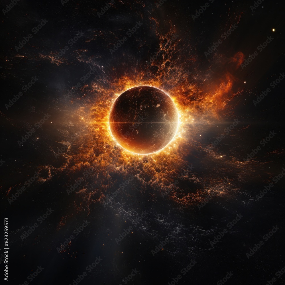 A stylized view of a total solar eclipse. A stylized view of a total solar eclipse.