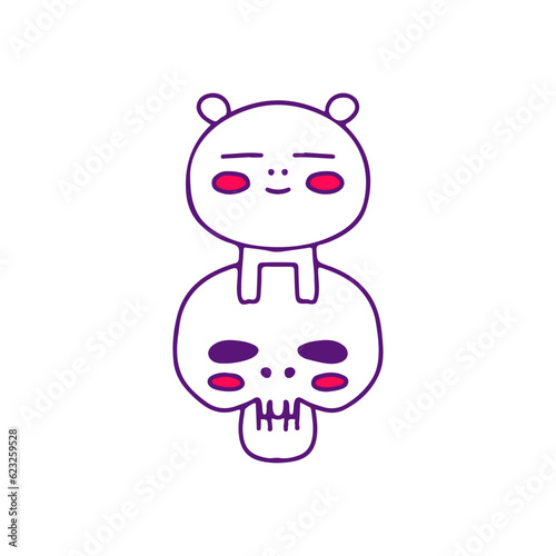 Cute baby white bear and skull, illustration for t-shirt, sticker, or apparel merchandise. With doodle, retro, and cartoon style.