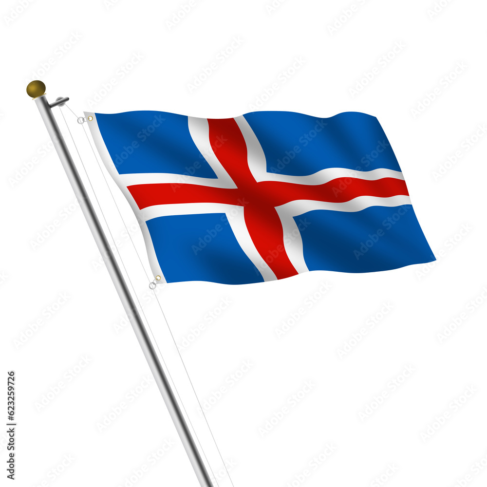 Iceland Flagpole 3d illustration on white with clipping path
