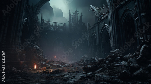 Fotografia Gloomy Gothic ruins in the style of gloomy fantasy