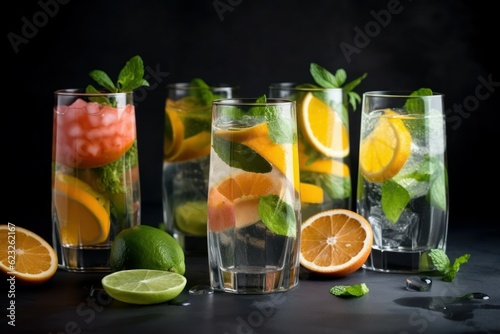 Summer healthy lemonade  cocktails of citrus infused water or mojitos. AI generated  human enhanced