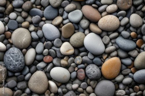 Abstract background with dry beautiful stones or pebbles, selective focus. AI generated, human enhanced.