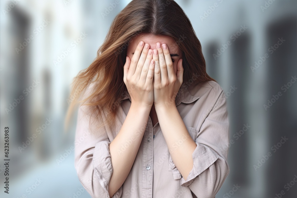 Desperate woman crying covering her face with her hands Desperate woman crying covering her face with her hands