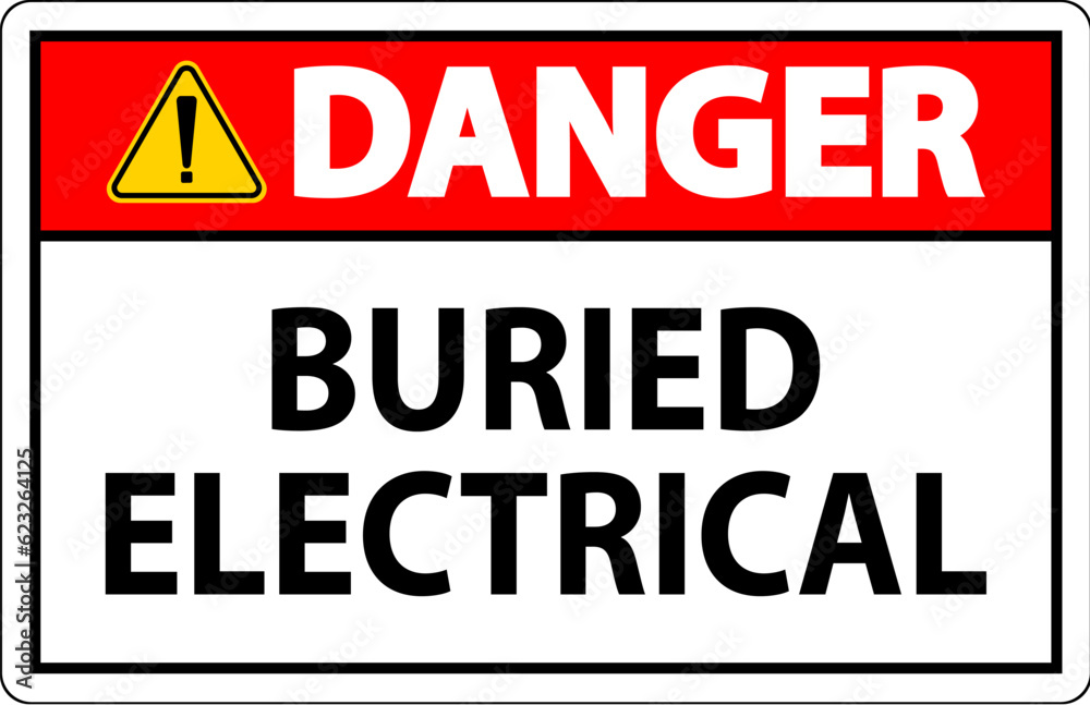 Danger Sign Buried Electrical On White Bacground