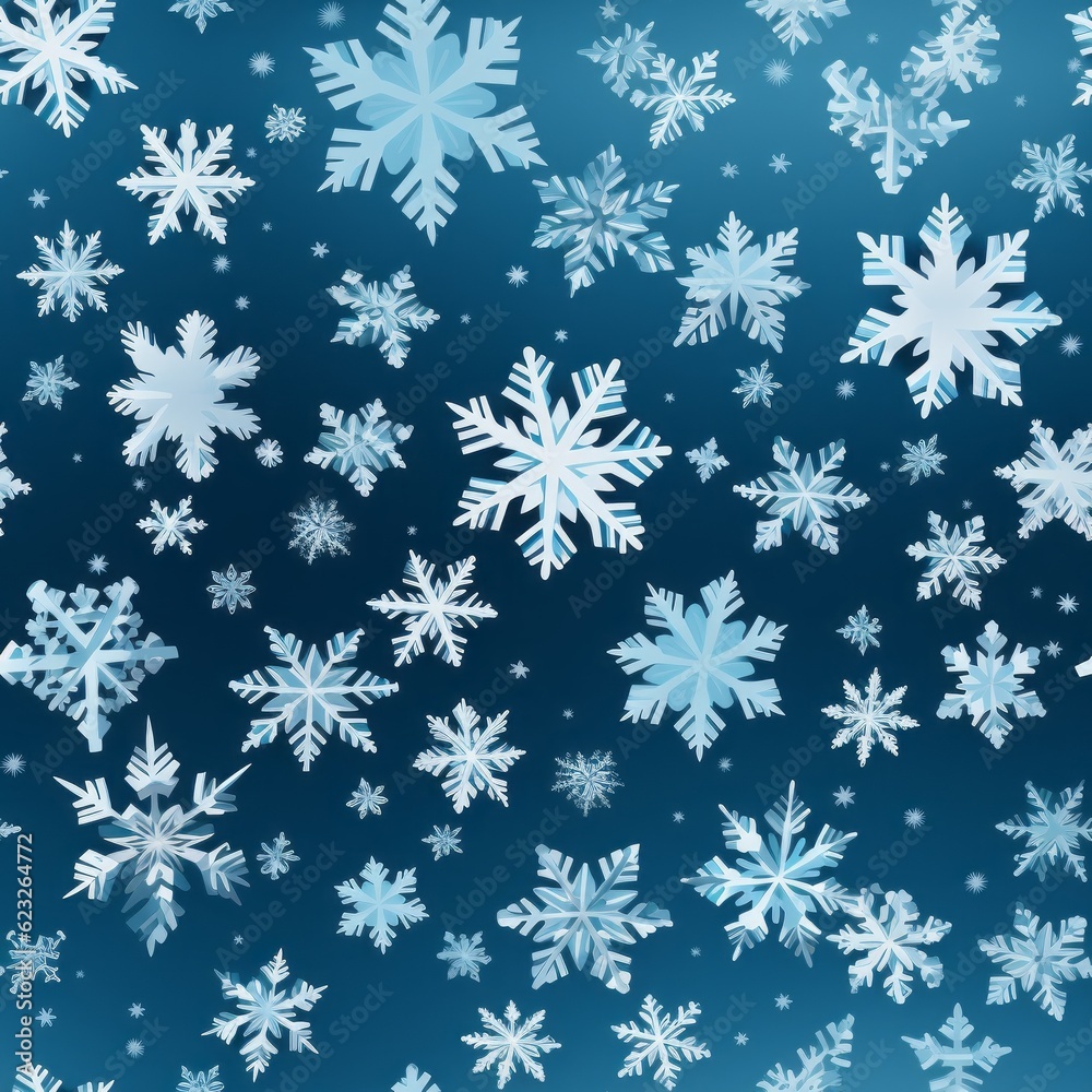 A blue seamless tile with white snowflakes. Generative AI. A blue seamless tile with white snowflakes. Generative AI.