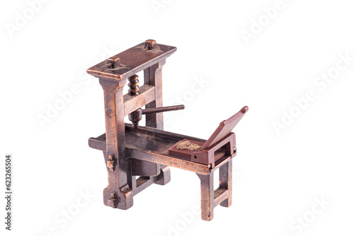 First book printing press by Johannes Gutenberg isolated on transparent or white background..