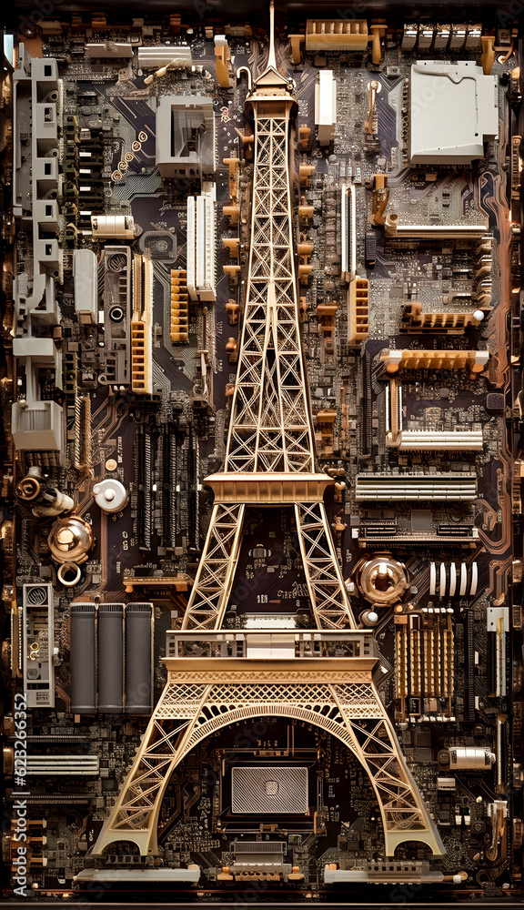 Technological Eiffel: A Motherboard Resembling the Parisian Icon - generative ai