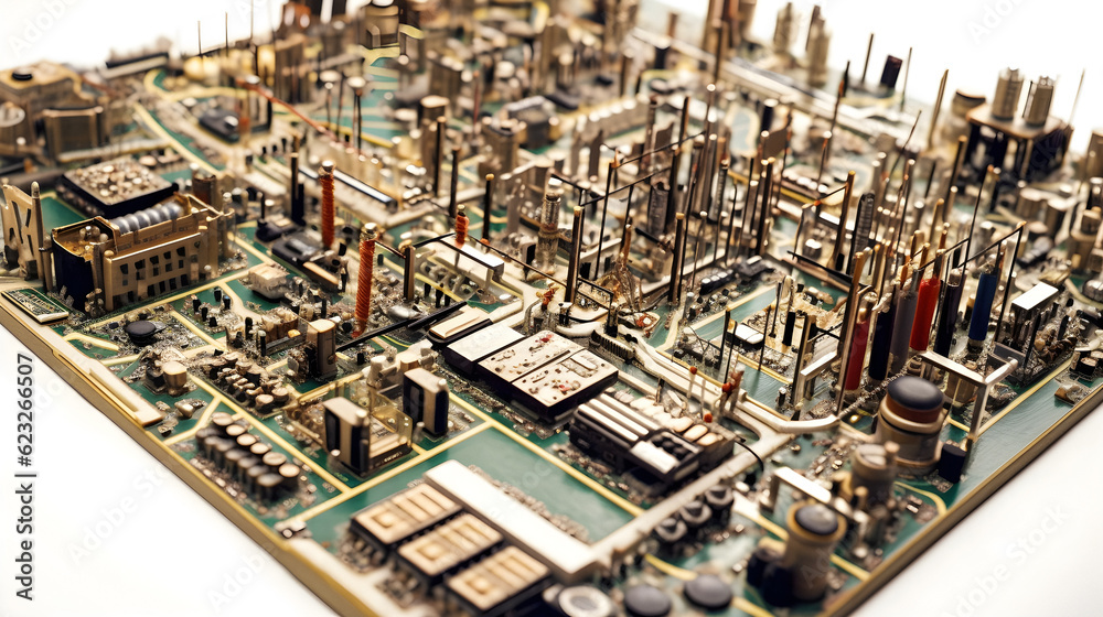 Technological Metropolis: Miniature London Crafted from Circuits and Components - generative ai